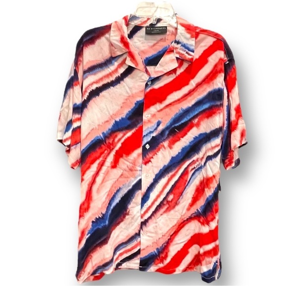 NWT No Boundaries Red, White, & Blue Rayon Button Front Shirt Size L - Picture 1 of 5